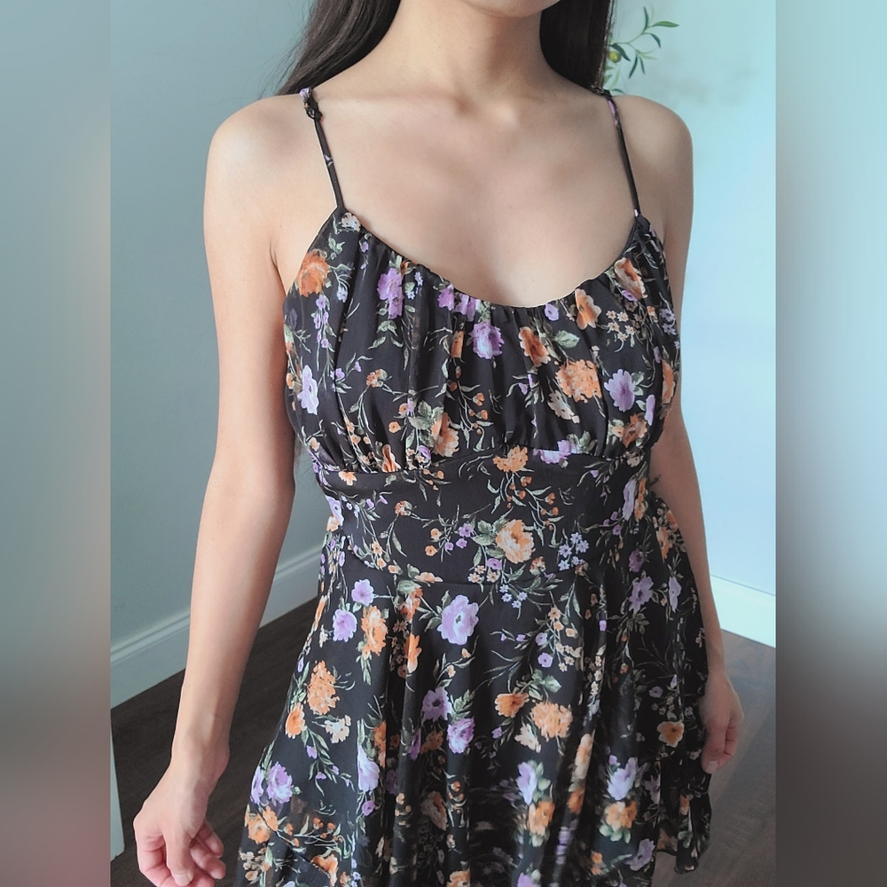 Inspired Hearts Floral Black Dress With Built in Shorts